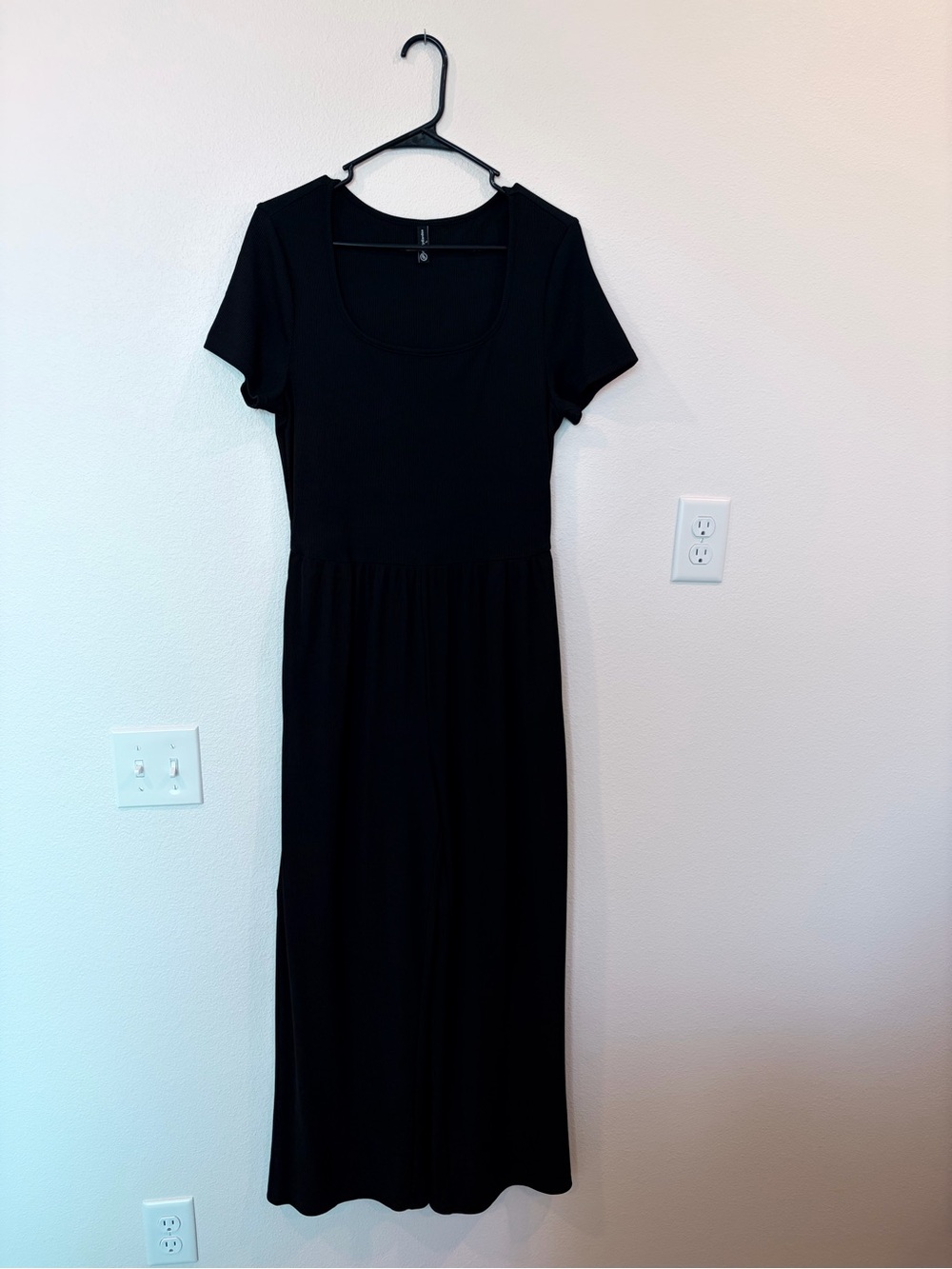 Women's Black Short-Sleeve Jersey Jumpsuit - Classic Scoop Neck